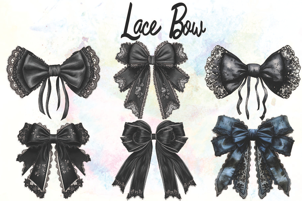 Coquette Black Lace Bows Clipart, an Object Graphic by Little Mango (Photo 2 of 4)