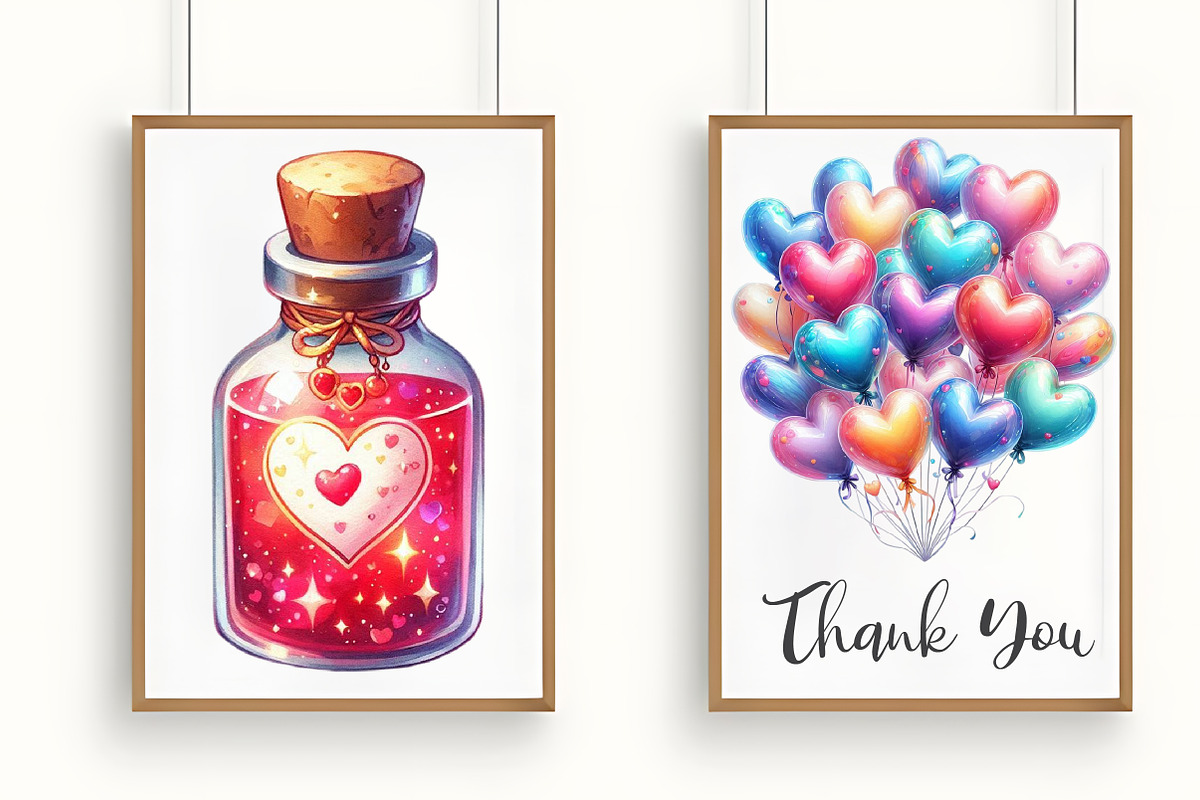 Watercolor Valentine Clipart Set, an Illustration by RobertsArt (Photo 4 of 7)