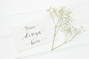 Mockup. Cards and flowers.