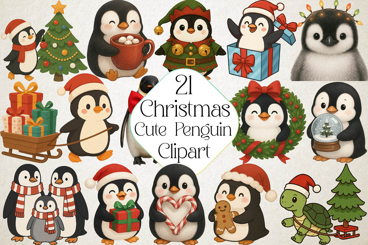 Cute Christmas Penguin Clipart, an Icon by DreamPrint404 (Photo 1 of 3)