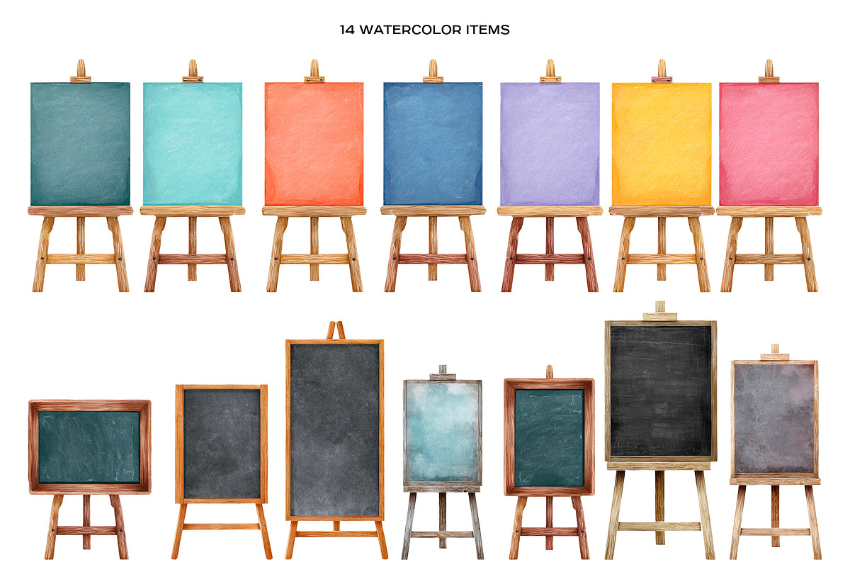 Watercolor school chalkboard clipart, an Education Illustration by Art and Funny (Photo 2 of 3)