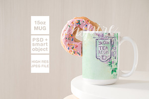 15oz Ceramic Mug Mockup Donut PSD