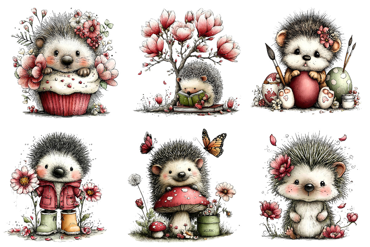 Whimsical Spring Hedgehog Clipart, an Illustration by Dream Creation (Photo 4 of 7)