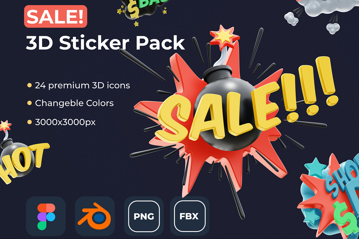 SALE! 3D Sticker Pack, a Templates & Theme by Dope Design (Photo 1 of 10)