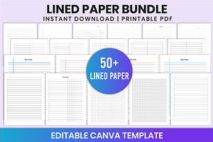 Lined Paper Bundle For Canva, a Stationery Template by Shumaya