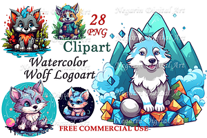Watercolor Cute Wolf Clipart, an Object Graphic by Negarin Digital Art