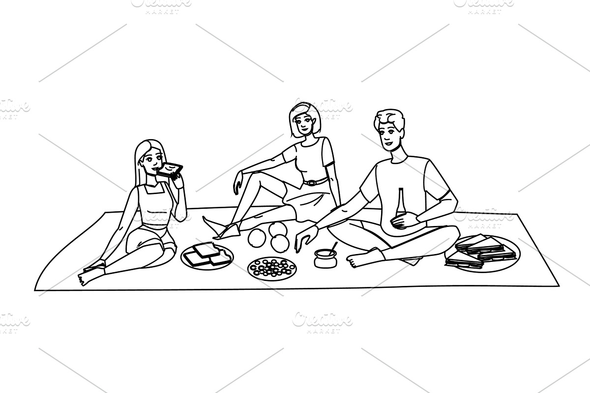 fun beach picnic friends vector, a Person Illustration by pikepicture