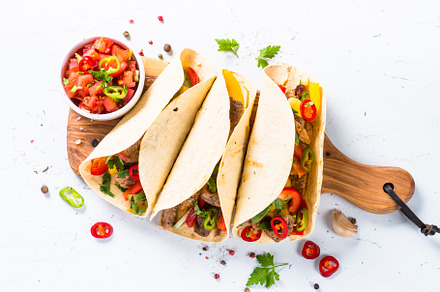 Mexican pork tacos with vegetables stock photo containing taco and tacos, a Food & Drink Photo by Nadia-nb