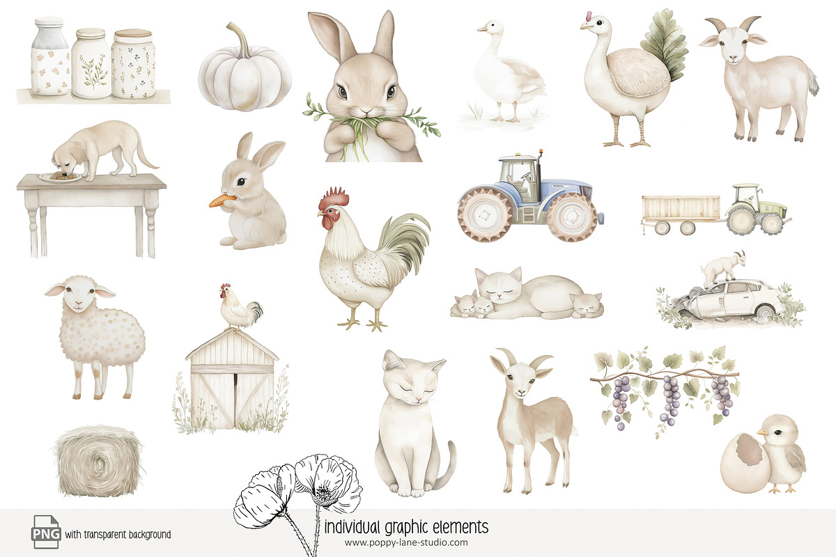 85 pastel farm animals clip art, an Animal Illustration by Poppy Lane Studio (Photo 5 of 11)