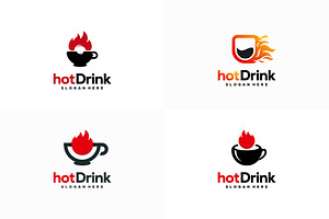 Set Of Hot Mug Logo Designs Concept