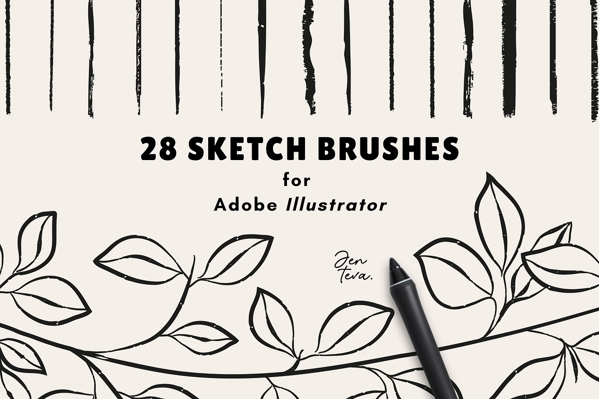28 Adobe Illustrator Sketch Brushes, a Brush Add-On by Jenteva Art (Photo 1 of 16)