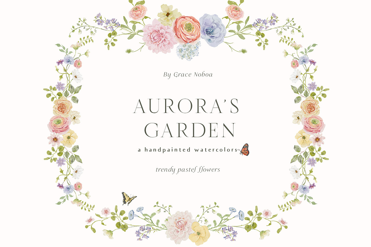 Spring summer pastel flowers clipart, a Decorative Illustration by Grace Noboa Illustrations (Photo 7 of 20)