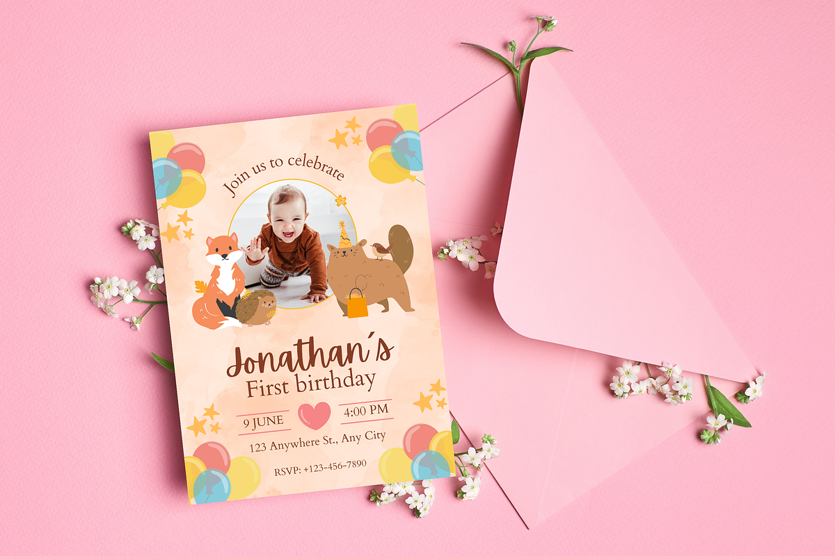 2 First Birthday Invitations Cute, a Templates & Theme by TemplateCastleStore (Photo 8 of 9)