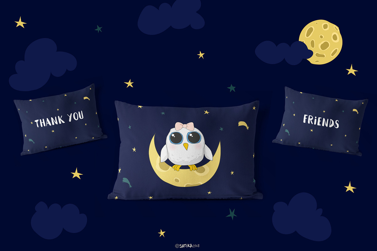 Midnight Owls - vector set for kids, an Illustration by Satika (Photo 5 of 5)