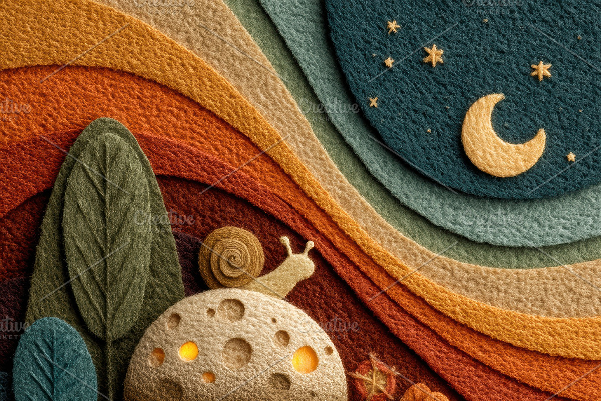 Paper-Cut Glowing Snail In The Woods, a Decorative Illustration by Virgo Studio