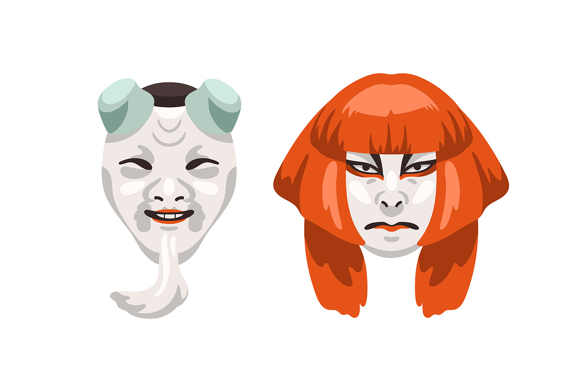 Japanese Kabuki theater masks set, a Decorative Illustration by PaperTrident (Photo 6 of 7)