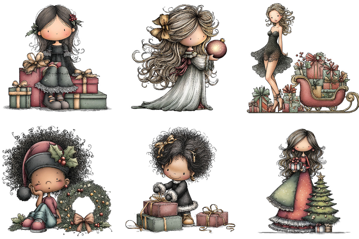 Elegant Christmas Girl Clipart, an Illustration by DreamArtGraphic (Photo 2 of 5)