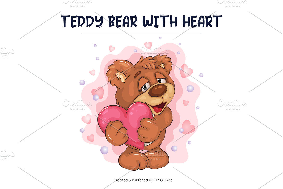 Cute Teddy Bear with Heart. T-Shirt., an Animal Illustration by KENO Mascots (Photo 2 of 3)
