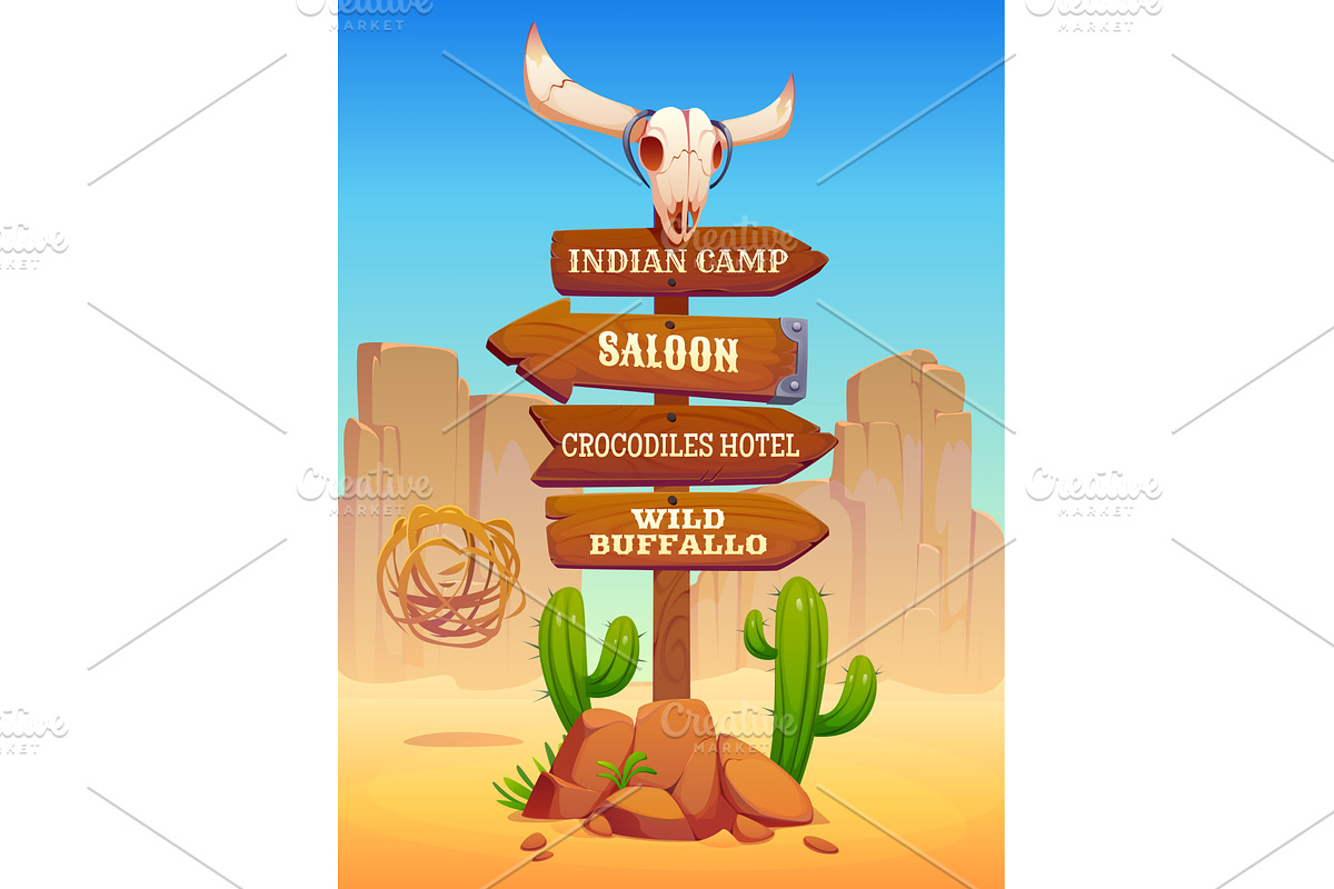 Wild west wooden signboard, a Seasonal Illustration by Vector Tradition