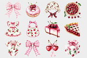 Watercolor Coquette Cherry Clipart, a Seasonal Illustration by Design Market (Thumbnail 4 of 5)
