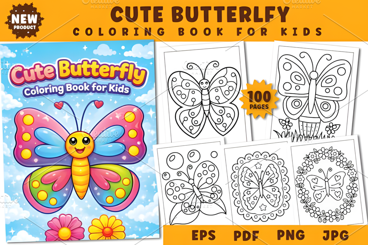 Cute Butterfly Coloring Book for Kid, a Decorative Illustration by Design Station (Photo 1 of 3)