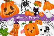 Halloween pumpkin watercolor clipart, an Illustration by AkiraVilla (Thumbnail 1 of 10)