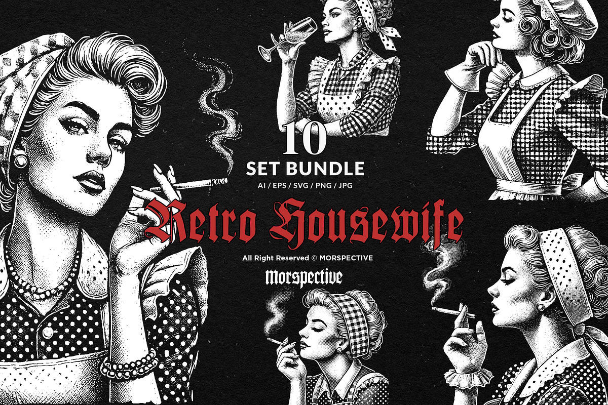 10 Bundle Dark Art Retro Housewife, an Illustration by Morspective (Photo 1 of 7)