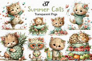 Whimsical Summer Cats Clipart, an Illustration by Craft Nest (Thumbnail 1 of 12)
