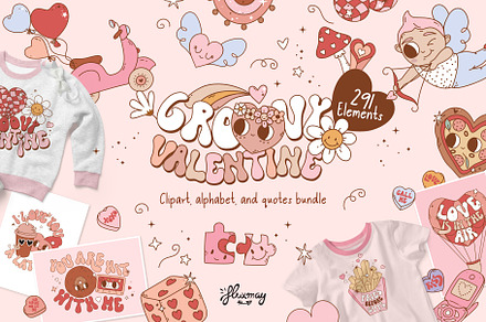 Groovy retro Valentine - clipart set, a Food Illustration by Huxmay