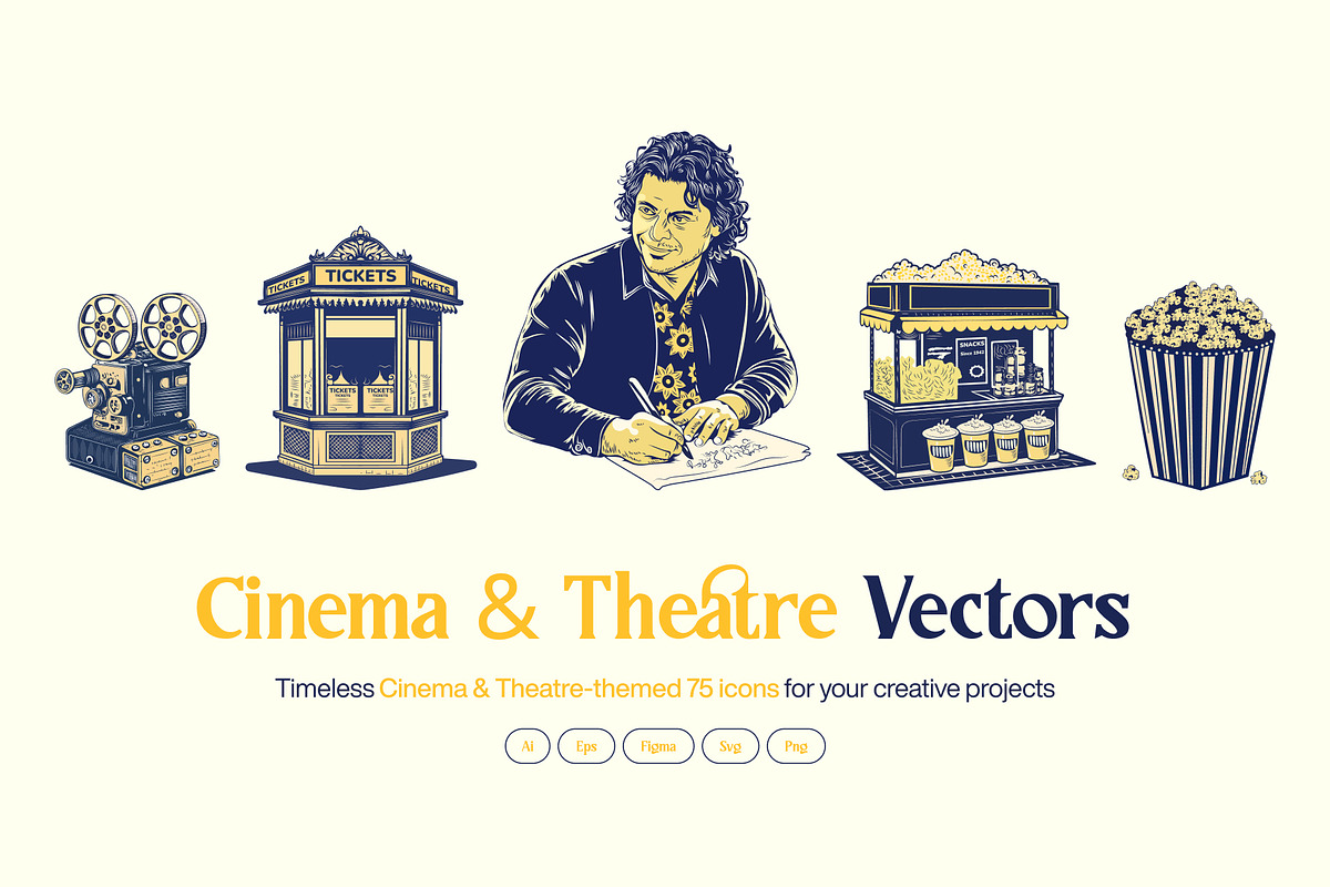 Cinema and Theatre Icon Set, a Decorative Illustration by Creative Stall (Photo 1 of 8)