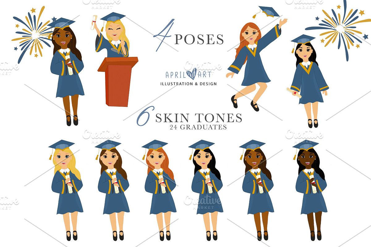 Little Graduate Kids Clipart, an Illustration by Oh Darling Graphics (Photo 2 of 3)