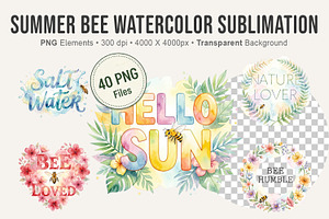 Summer Bee Watercolor Sublimation, an Illustration by Artnoy