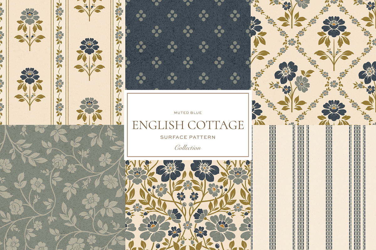 Vintage Blue Cottage Floral Patterns, a Pattern Graphic by Eclectic Anthology (Photo 1 of 16)