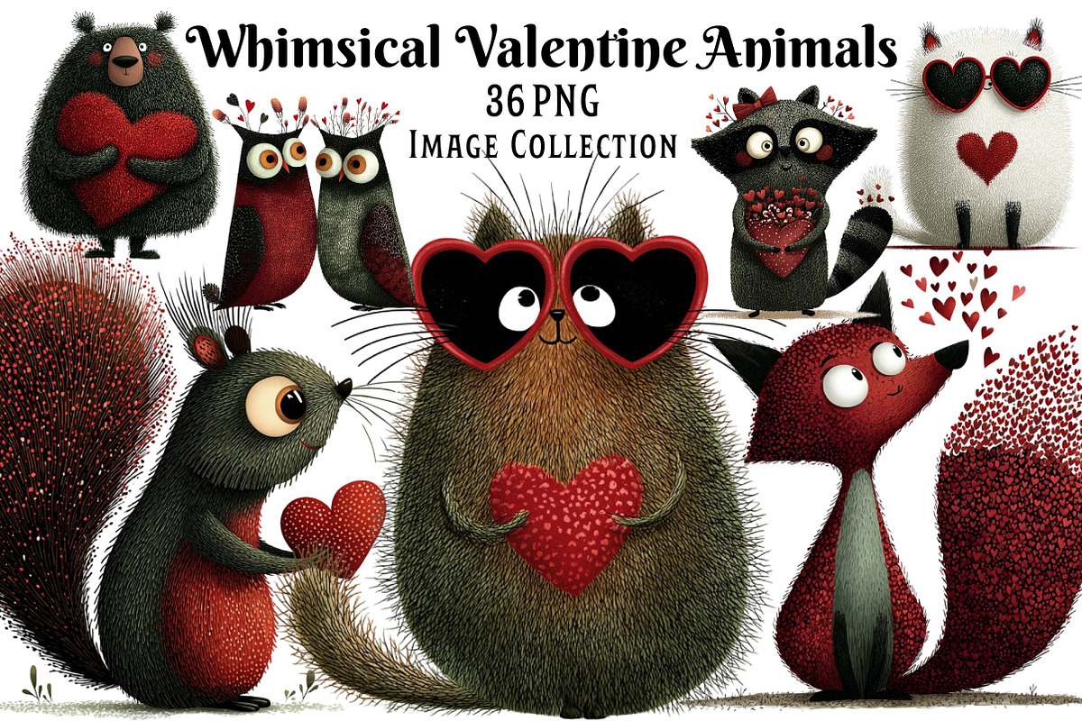 Whimsical Valentine Animals Clipart, an Illustration by Dream Creation (Photo 1 of 8)