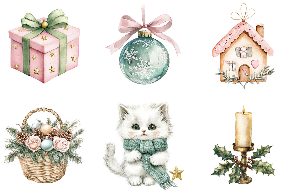 Watercolor Whimsy Christmas Clipart, a Seasonal Illustration by Designking (Photo 4 of 4)