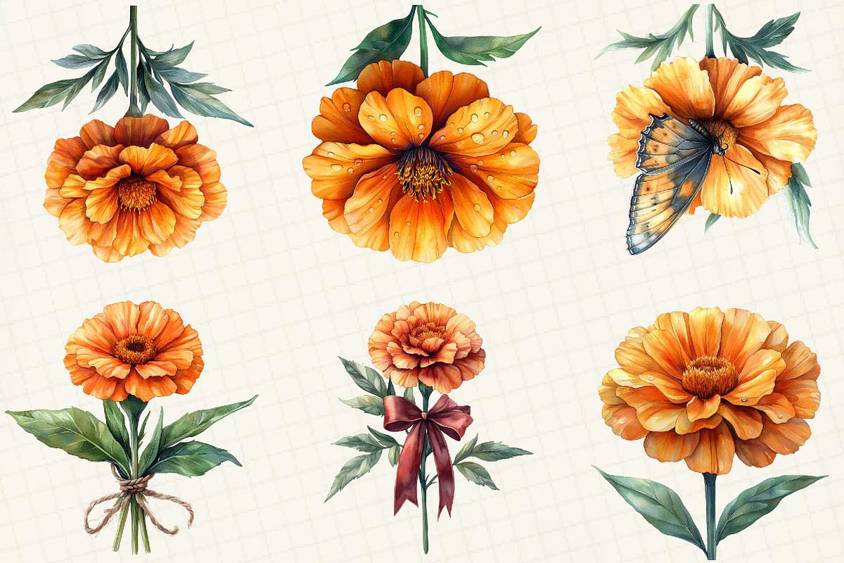 Marigold Flower Bloom Clipart, an Illustration by OK Design (Photo 4 of 5)