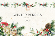 Christmas watercolor Winter Berries, a Seasonal Illustration by Yuliya Derbisheva (Thumbnail 1 of 17)
