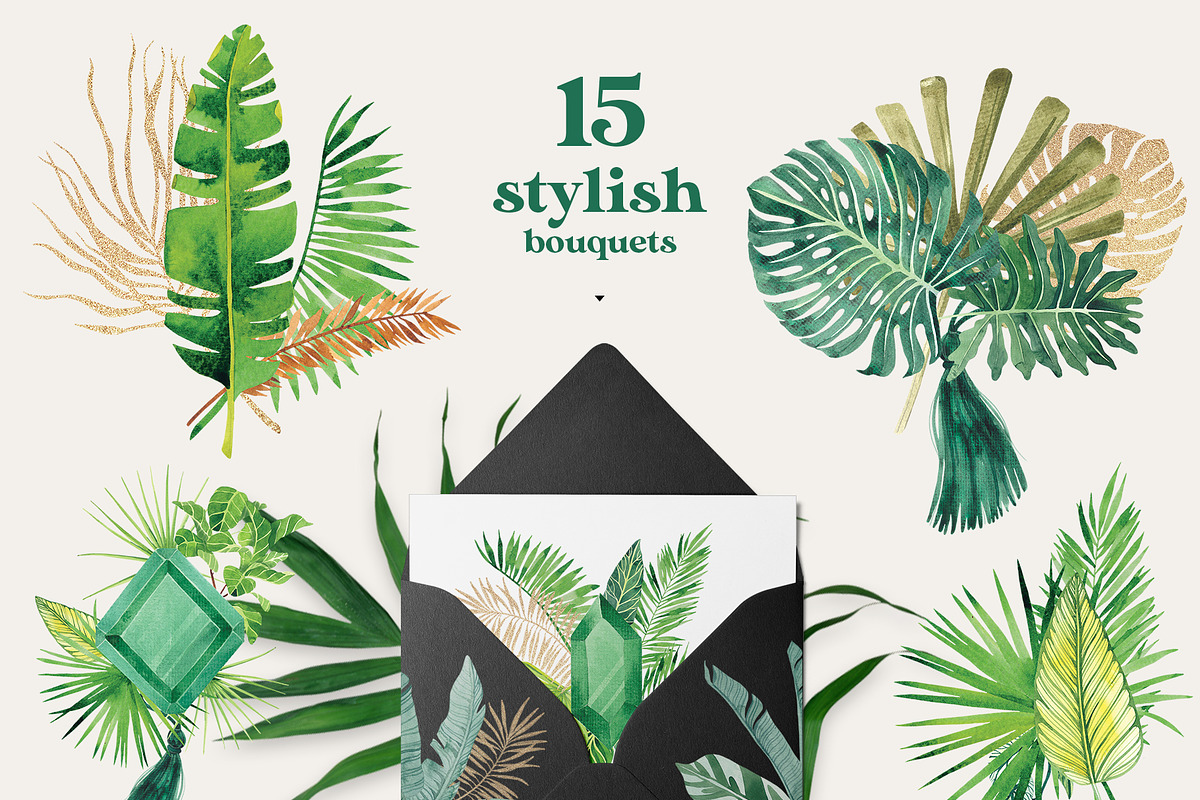 The Emerald  tropic greenery set, an Illustration by Beauty Drops (Photo 5 of 8)