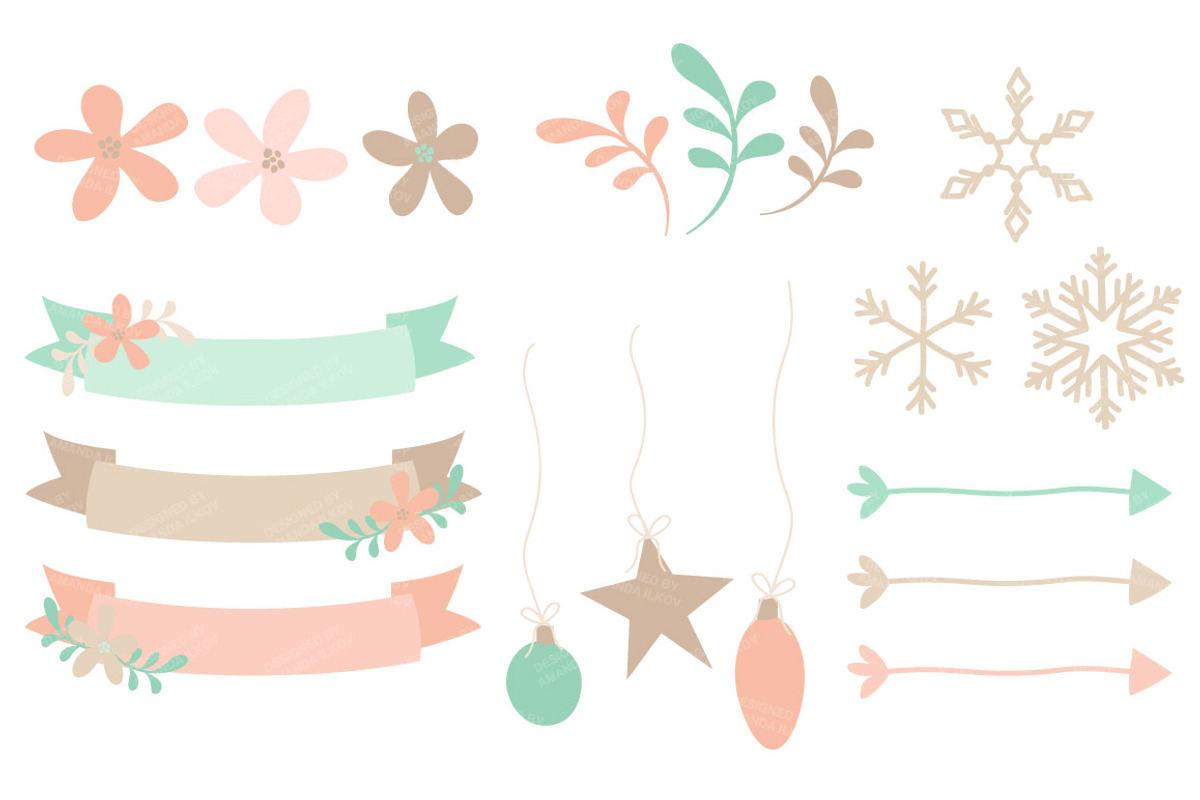 Mint & Peach Wreath Vectors & Papers, an Illustration by Amanda Ilkov (Photo 4 of 5)