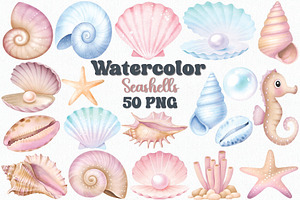 Watercolor Seashells Clipart Set, an Illustration by CropUp Creative