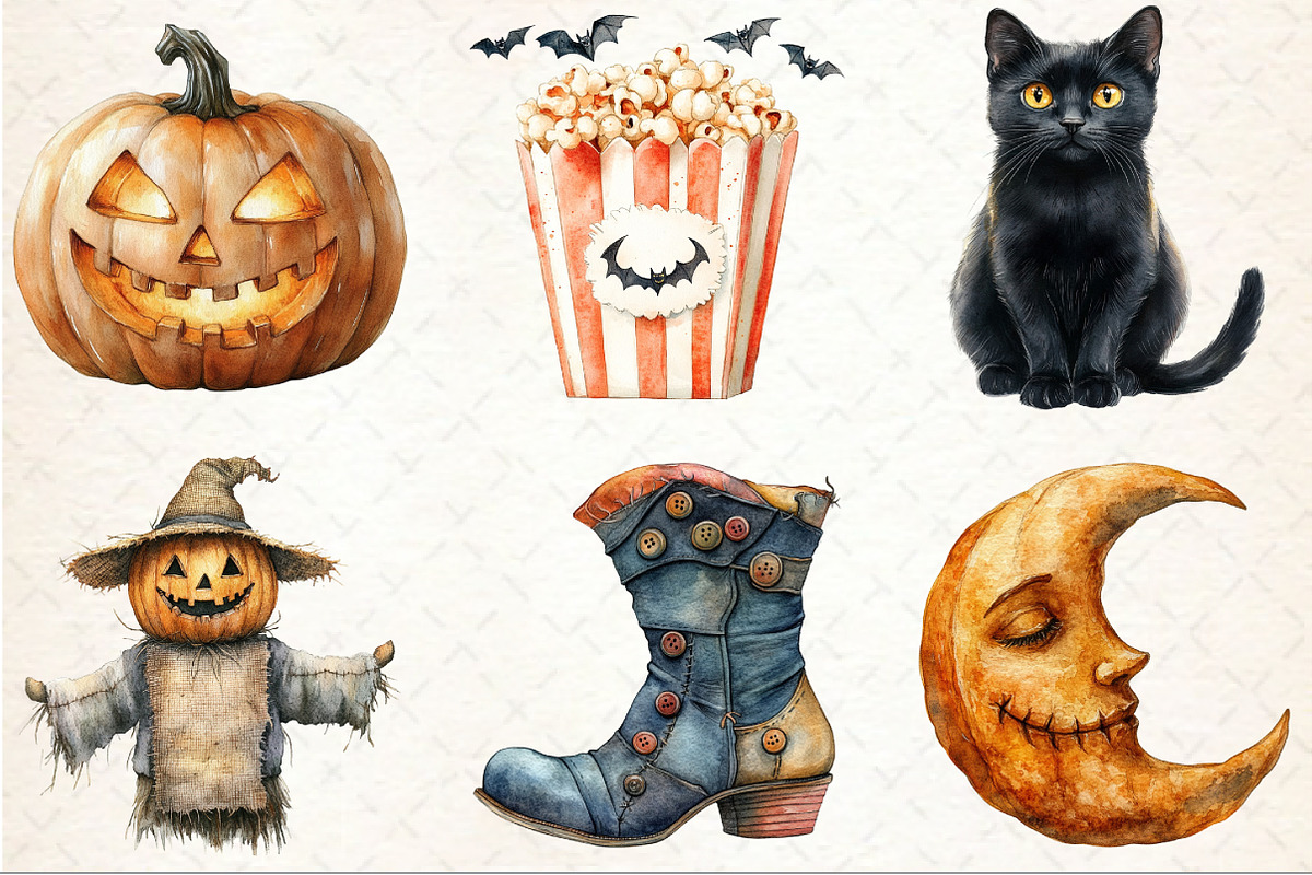 Vintage Halloween Clipart, a Seasonal Illustration by Rose Art (Photo 3 of 7)