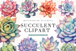 Watercolor Succulent Clipart Bundle