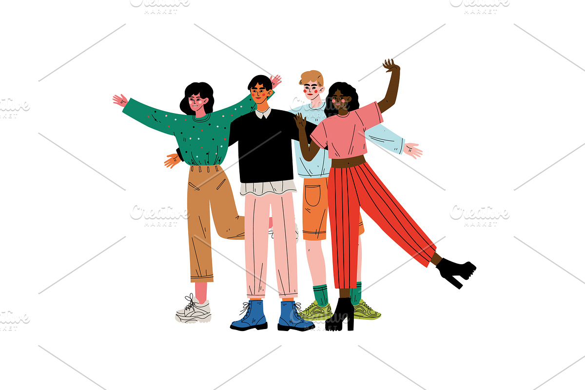 Group of Happy People Hugging, a Person Illustration by TopVectors