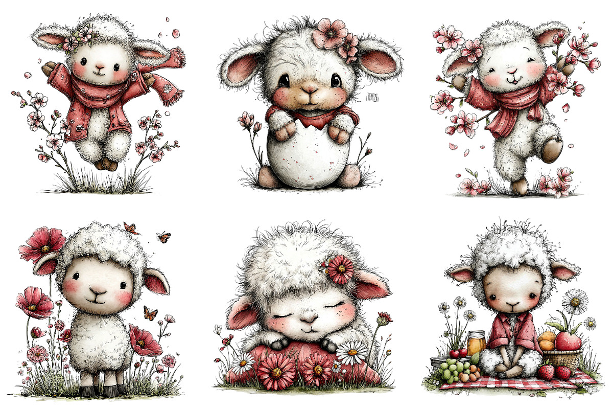 Whimsical Spring Lamb Clipart, an Illustration by Dream Creation (Photo 2 of 7)