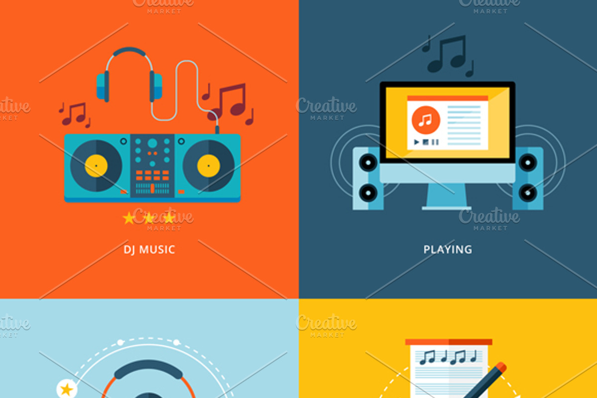 Flat Concept Icons For Music Industr