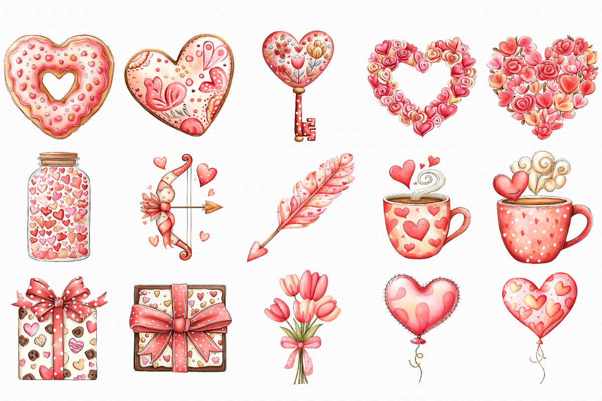 Watercolor Valentine Clipart, an Illustration by Libby Wishes (Photo 6 of 7)