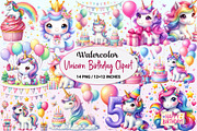 Unicorn Birthday Watercolor Clipart., a Graphic by CitraGraphics (Thumbnail 1 of 4)