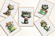 Watercolor Funny Cats Clipart, a Seasonal Illustration by Rose Art (Thumbnail 5 of 6)