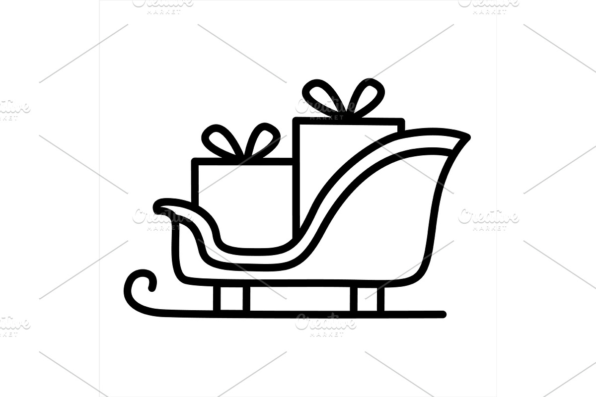 Christmas sleigh line icon, an Outline Icon by Elen_Art