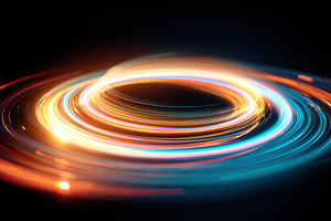 Glowing abstract swirl of light on dark background, an Abstract Photo by AlyaAnd